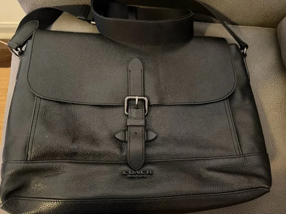 Coach 88892 Black Pebbled Leather Messenger Bag Men’s Briefcase Laptop Crossbody